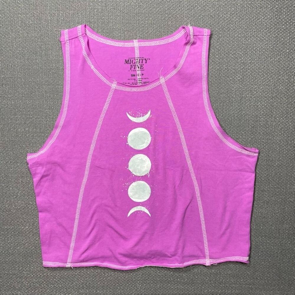Mighty Fine Celestial Moon Phase Pink Cropped Tank Top Small